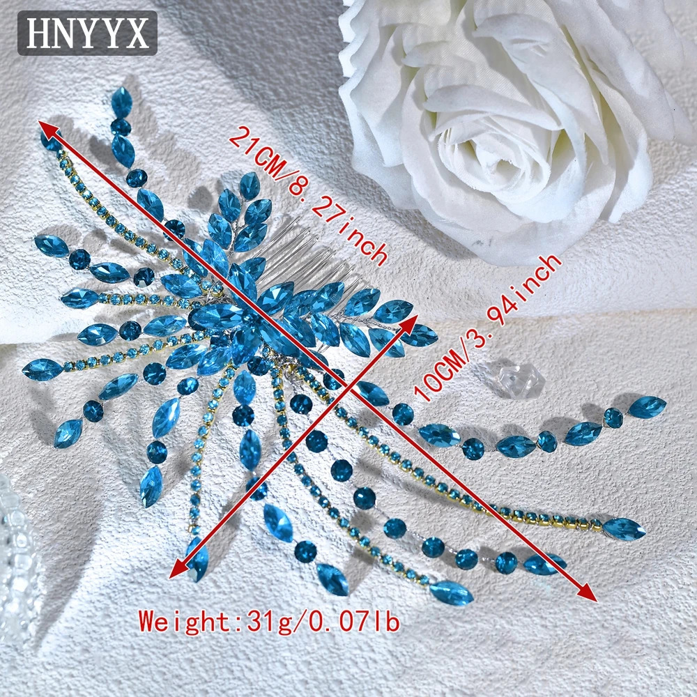 HNYYX Blue Full Rhinestone Hair Comb Elegant Womens Hair Accessories Bridal Hair Clip Wedding Bridal Headpieces A269 250221