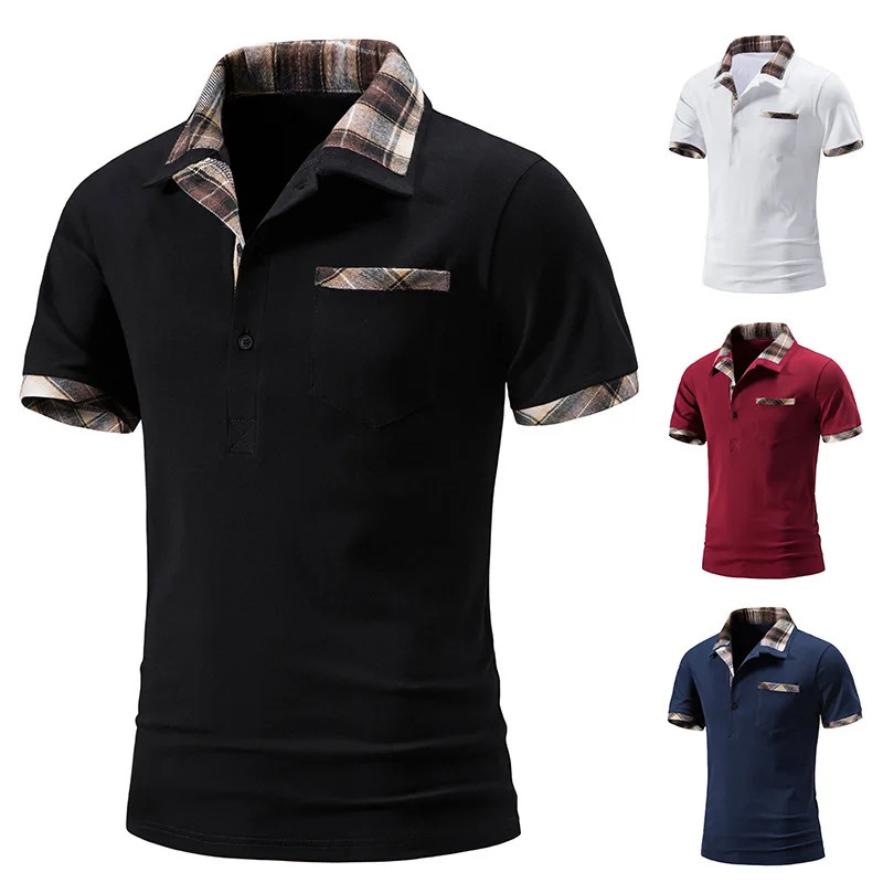 2024 Summer Mens Casual Loose Short sleeved Tshirt Checkered Color blocked Polo Shirt mens cloths golf 250207