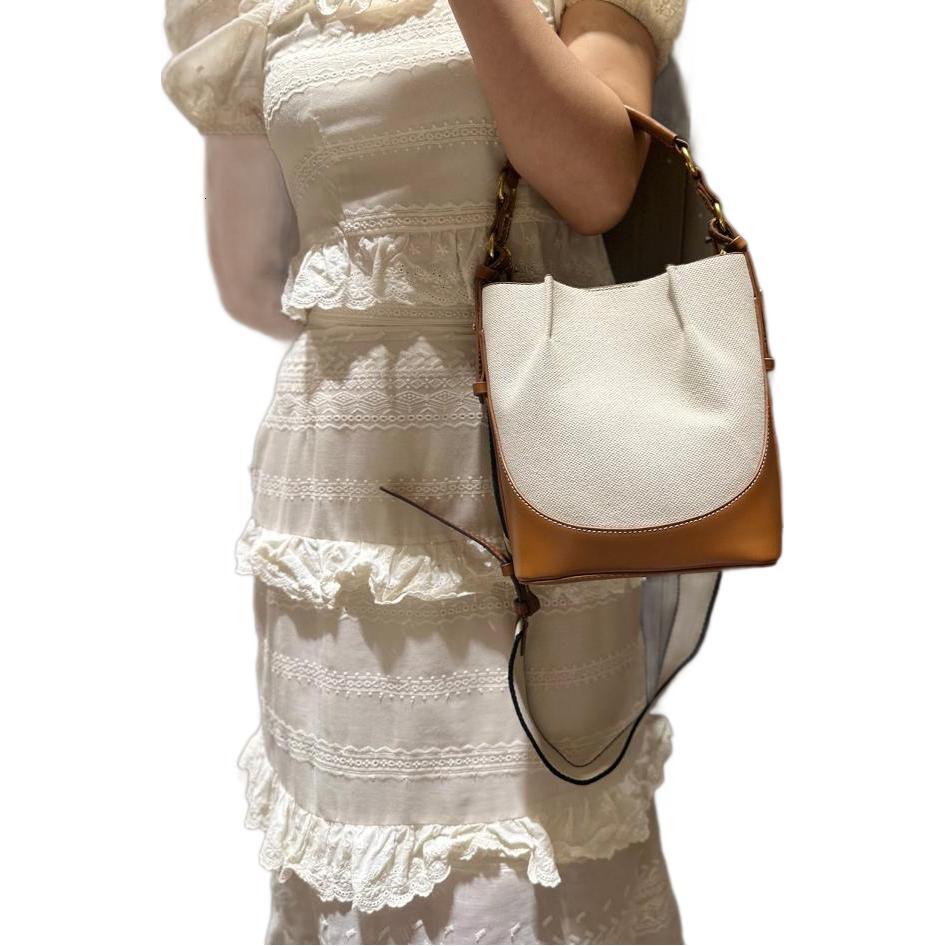 designer bag New women's with large capacity wide strap, single shoulder canvas crossbody handbag, drawstring bucket bag