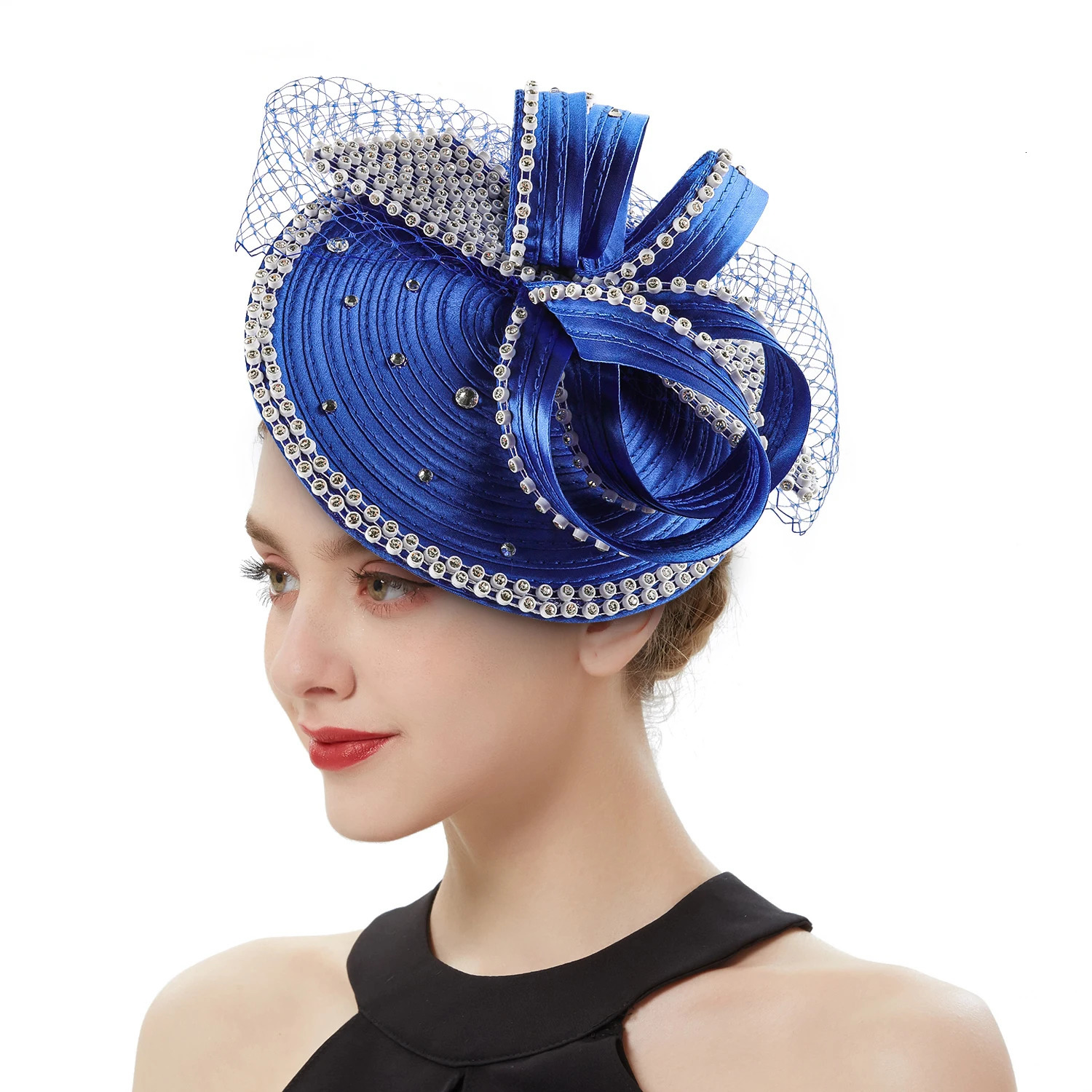 Perfect Satin Fascinator Fancy Hair Accessories Multicolour Derby Hats Tea Party Hat Feather Headdress with Veil Female 250207