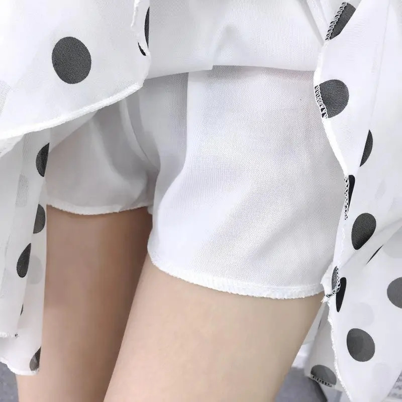 Womens Floral Skirt Chiffon Korean Vintage Highwaisted Sexy White Polka Dot Summer Aline Mini Skirts for Women Fashion Short 250208Z