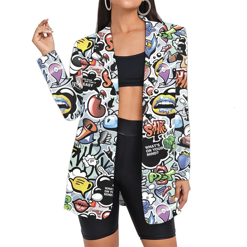 Custom Hip Hop Long Woman Suits Jacket Wholesale Oversized Streetwear Graffiti Blazers Womens Suit Office Clothing Lady Clothes 250207
