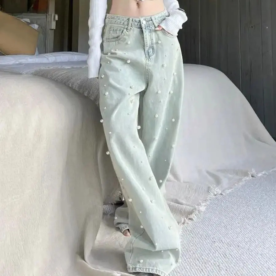 Loose And Fashionable Jeans Baggy Vintage Denim Trousers Pearls Cow Pants Aesthetic Trashy Oversize Clothes 250206