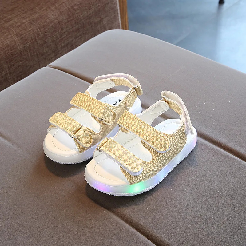 Childrens Shiny Light Shoes Little Kids Glowing Light Sandals Little Girls LED Light-up Shoes Childrens Luminous Beach Sandals 250121