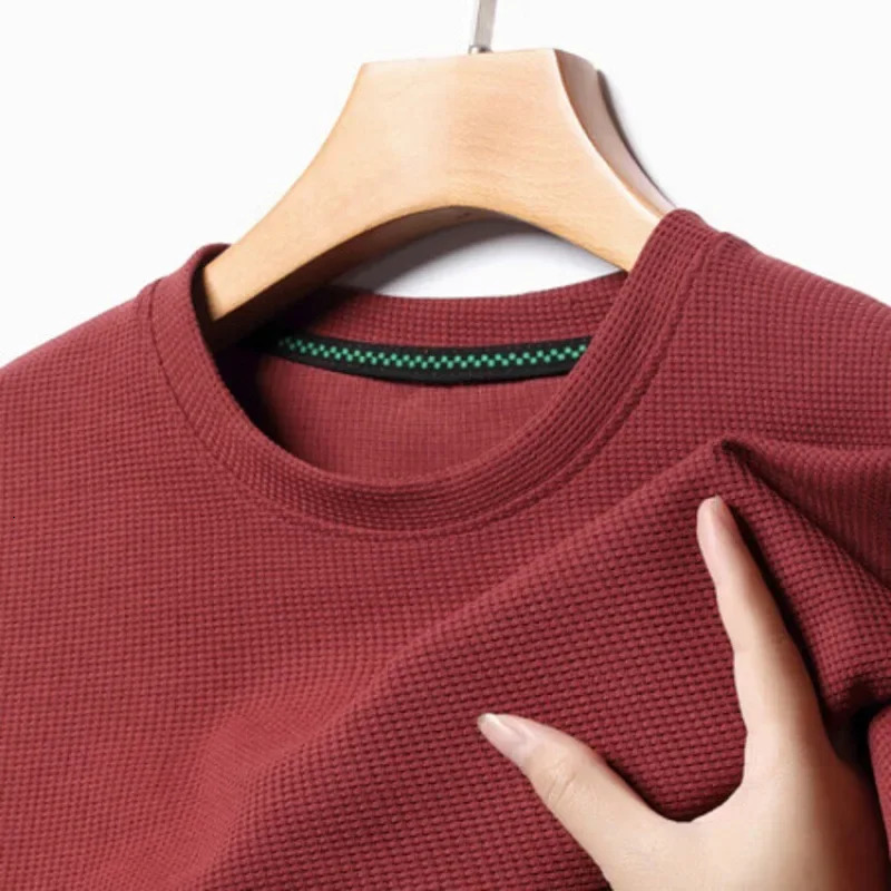 Short sleeved Polo shirtShort Waffle Solid Polot fashion splicing mens round neck top cotton daily short Tshirt 250207