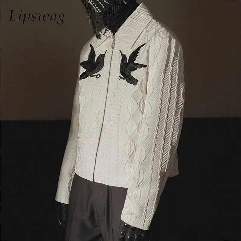 Y2K jacket for men fashionable embroidered jacquard long sleeved ultrathin knitted autumn vintage lapel streetwear 250208Z