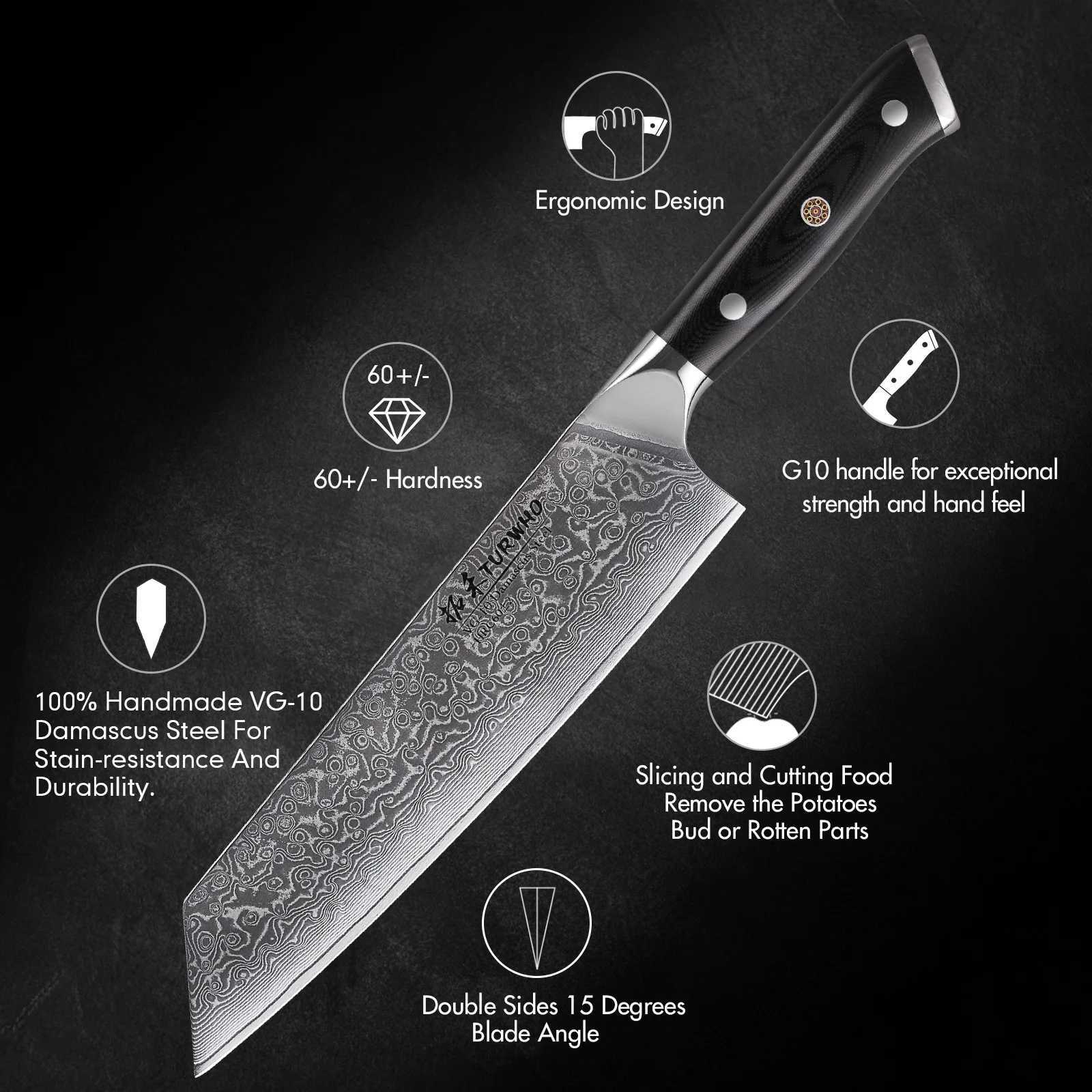 TURWHO 8.5 Japanese Kiritsuke Chef Knife 67 layer Damascus Steel Sliced Meat Chop Beef Professional Kitchen Knife W250208