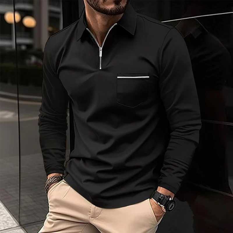 2023 Spring Autumn New Solid Color Fashion Turn-down Collar Long Sleeve Polo Shirts Man Casual Zipper Pockets All-match PulloverT250207