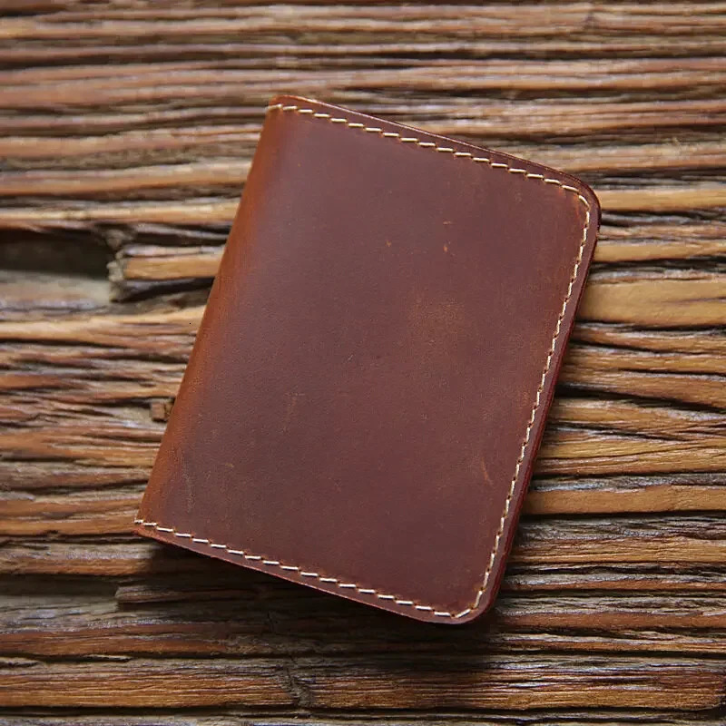 Retro Crazy Horse Leather Cards Cases Mens Cowhide Credit Card Holder Wallet Handmade Ultra-thin Slim Drivers License ID Cover 250208