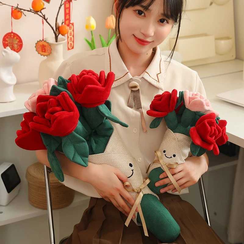 Creative Plant Rose Flower Plush Toy Stuffed Bouquet Blossom Narcissus Tulip Succulent Potted Valentine Gifts Room Decor Free shipping