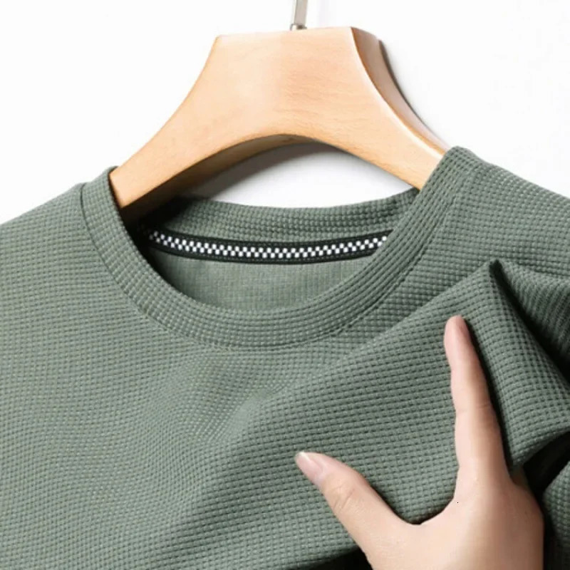 Short sleeved Polo shirtShort Waffle Solid Polot fashion splicing mens round neck top cotton daily short Tshirt 250207