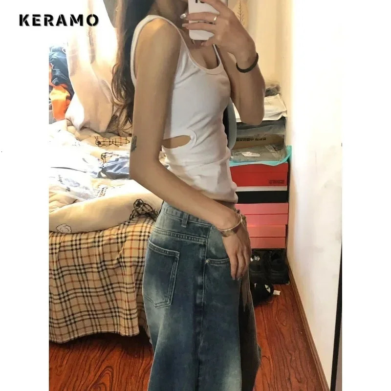 Harajuku Vintage Drawstring High Waist Loose Jeans Autumn Pants Winter Womens Y2K Wide Leg Baggy Streetwear Denim Trouser 250206