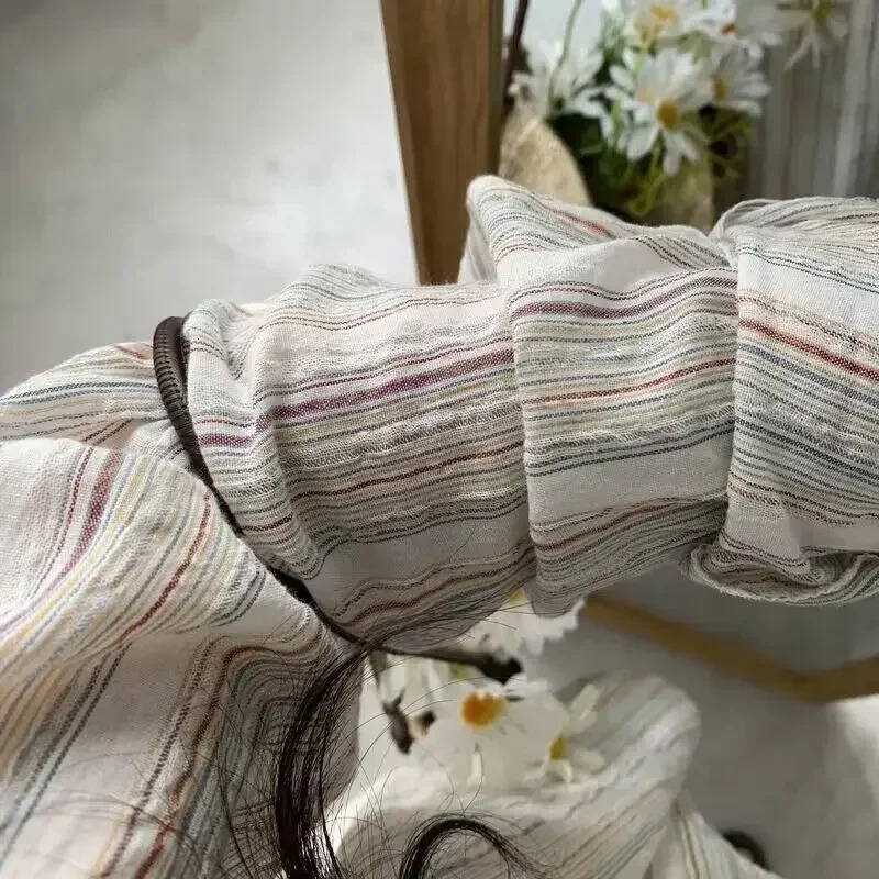 2024 Vintage Striped Shirt Korean Fashion Simple Long Sleeve Turn Down Collar Blouse Office Lady Casual Loose Thin Tops 250208Z