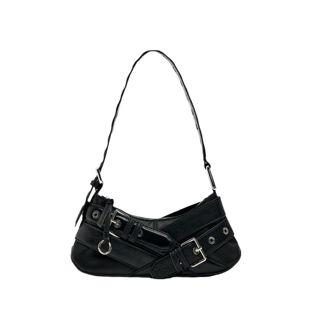 designer bag Women's 2024 Spring New Brown Belt Decoration Fashion Shoulder Underarm Motorcycle Bag Cool Handbag