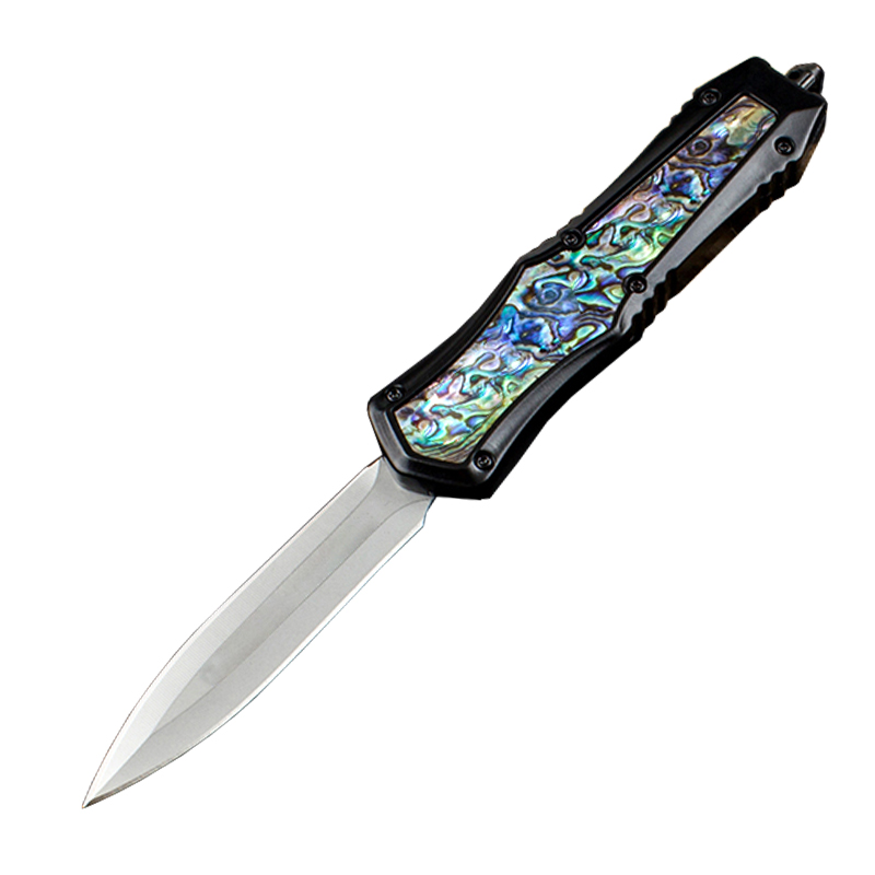 Top Quality Tactical Knife 440C Stone Wash Double Edge Spear Point Blade Zn-al alloy /Abalone shell Handle EDC Pocket Knives 2 Styles