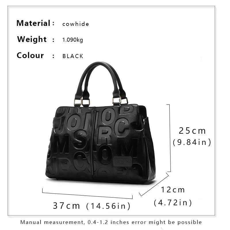 Aidrani letter printed genuine leather women's handbag with large capacity black cowhide single shoulder crossbody bag