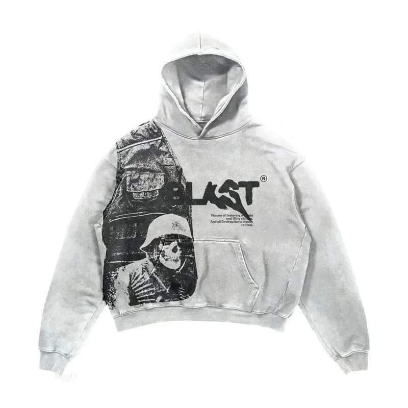 Punk Style Fashion Hoodie Funny Skulls Print Hooded Digital Clothing Sweatshirts Y2k Tops 250113