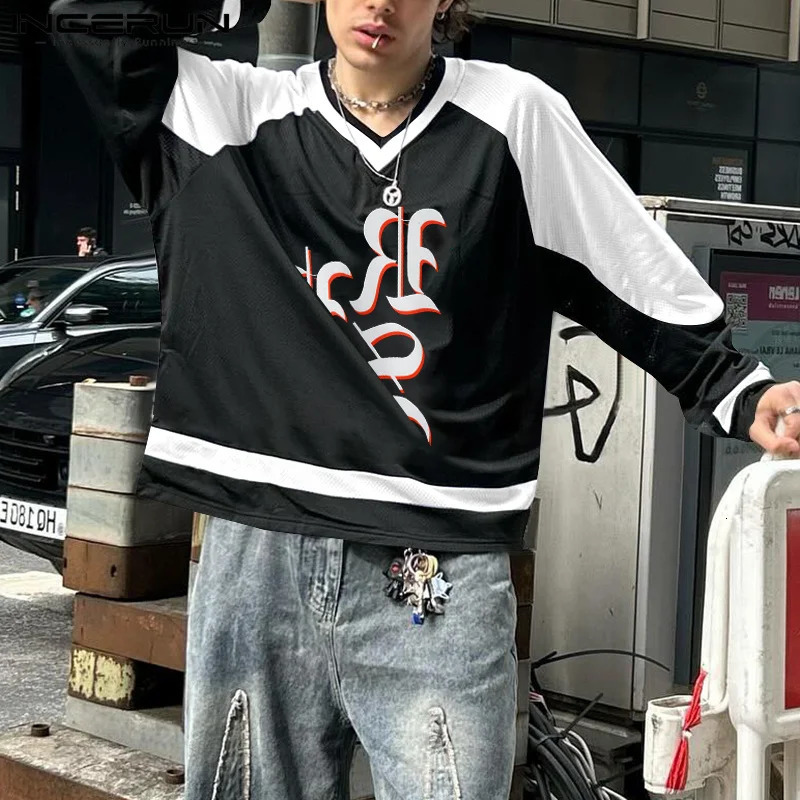 INCERUN Tops American Fashion Mens Personalized Printed Pattern T-shirt Casual Street Wear Mens Long Sleeve Camiseta 250207