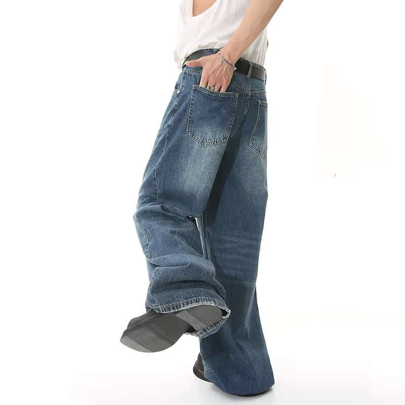 IEFB 2025 Spring New Trendy Jeans Metal Ring Design Gradient Color Washed Straight Male Denim Pants Wide Leg Casual 9C354