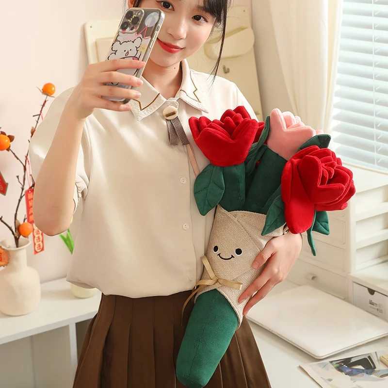 Creative Plant Rose Flower Plush Toy Stuffed Bouquet Blossom Narcissus Tulip Succulent Potted Valentine Gifts Room Decor Free shipping