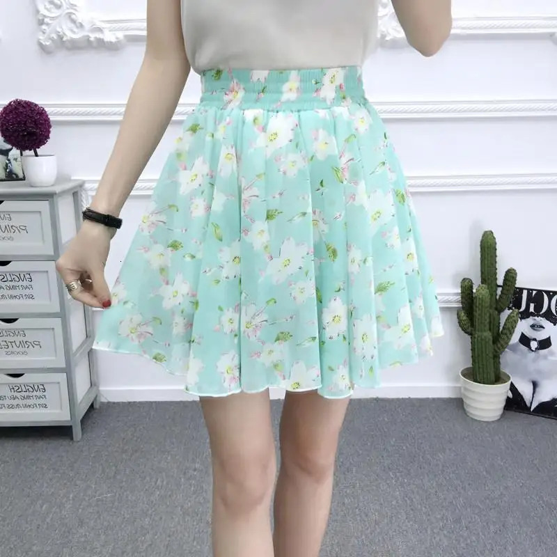 Womens Floral Skirt Chiffon Korean Vintage Highwaisted Sexy White Polka Dot Summer Aline Mini Skirts for Women Fashion Short 250208Z
