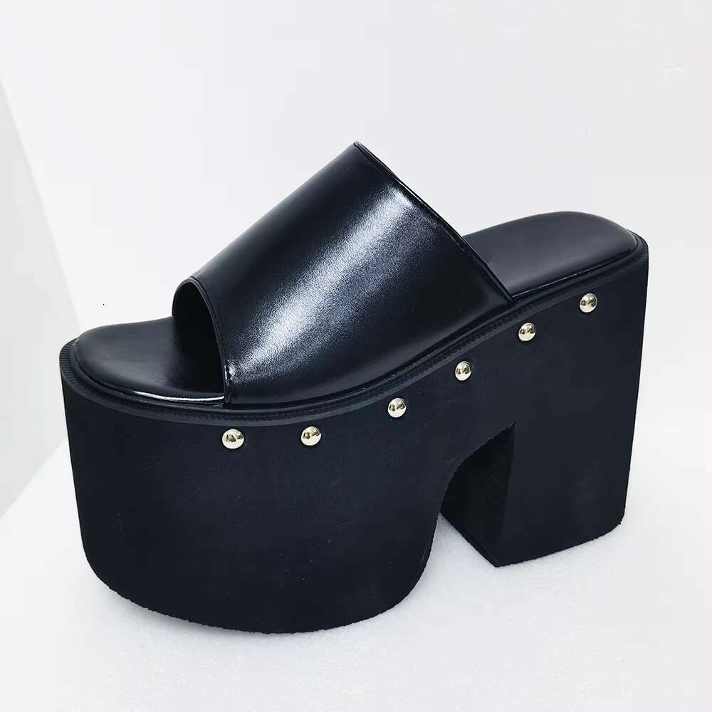 Gdgydh Popular European and American Style Thick-soled Wedge Heel Sandals for Women Platform Classic Slippers Outdoor Black