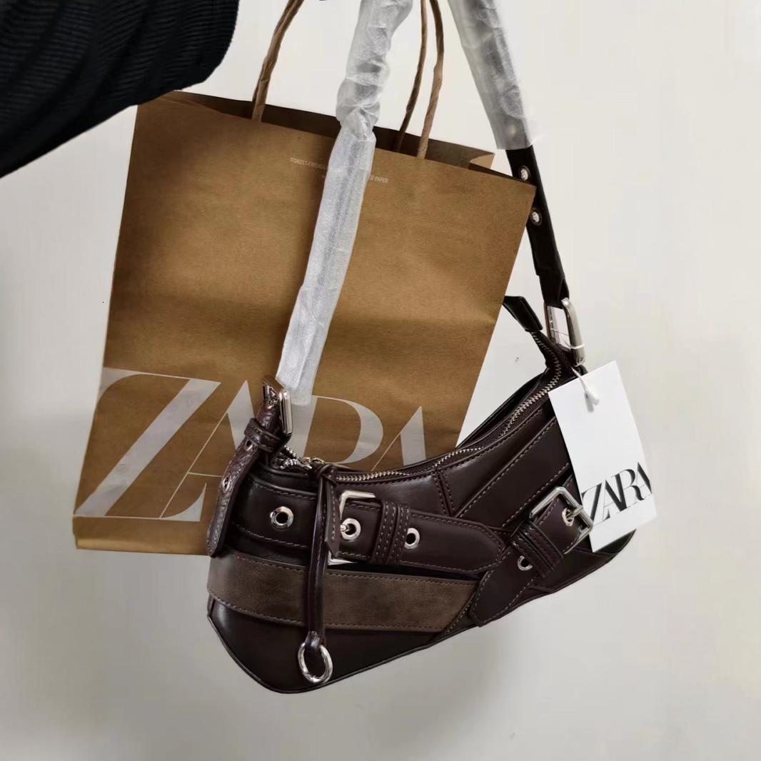 designer bag Women's 2024 Spring New Brown Belt Decoration Fashion Shoulder Underarm Motorcycle Bag Cool Handbag