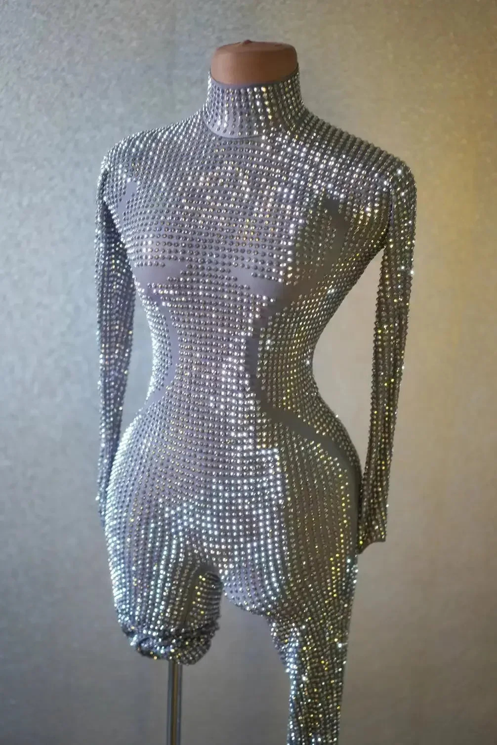 Sparkly Long Sleeve Crystal Rompers Pole Dance Bodycon Bodysuits Stage Performance Wear Women Party Jumpsuits Jingdian 250115