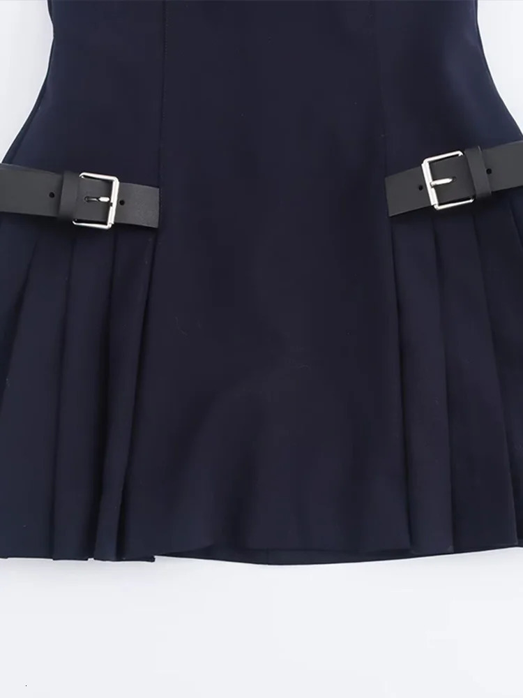 Fashion Y2K pleated mini womens clothing 2025 elegant sleeveless Oneck chic evening dress club party vest 250208Z