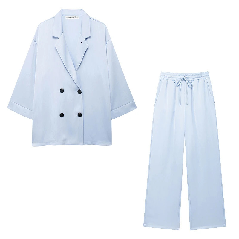 Willshela Women Fashion 2 Piece Set Solid Double Breasted Blazer Vintage Elastic Waist Trousers Feamle Chic Lady Pants Sets 250207
