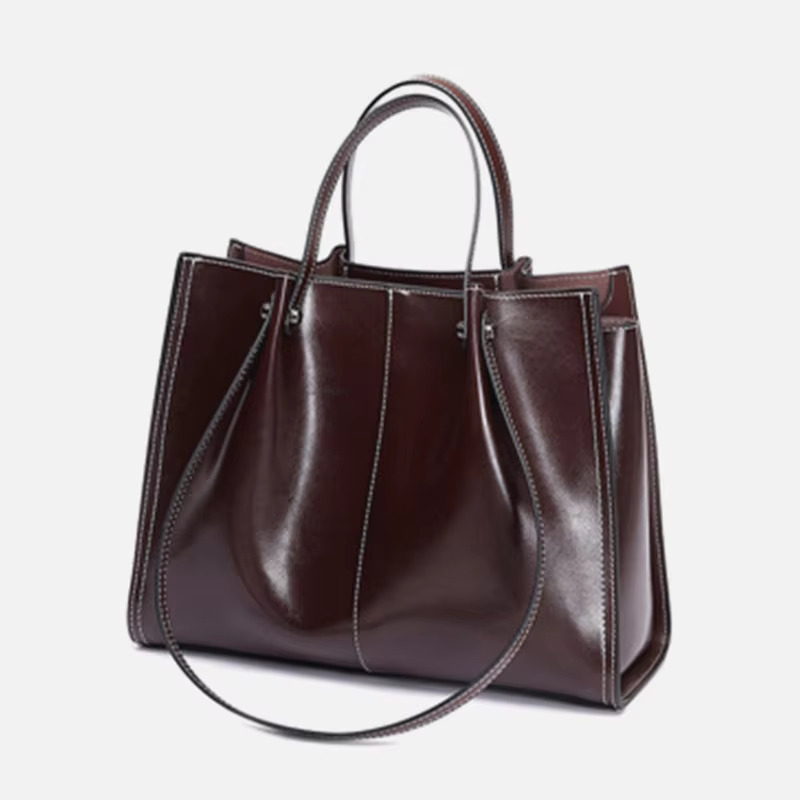 Hifashion Retro Genuine Leather Large Tote For Women 2024 Trend Designer Shopper Female Shoulder Bags Work Ladies Handbags