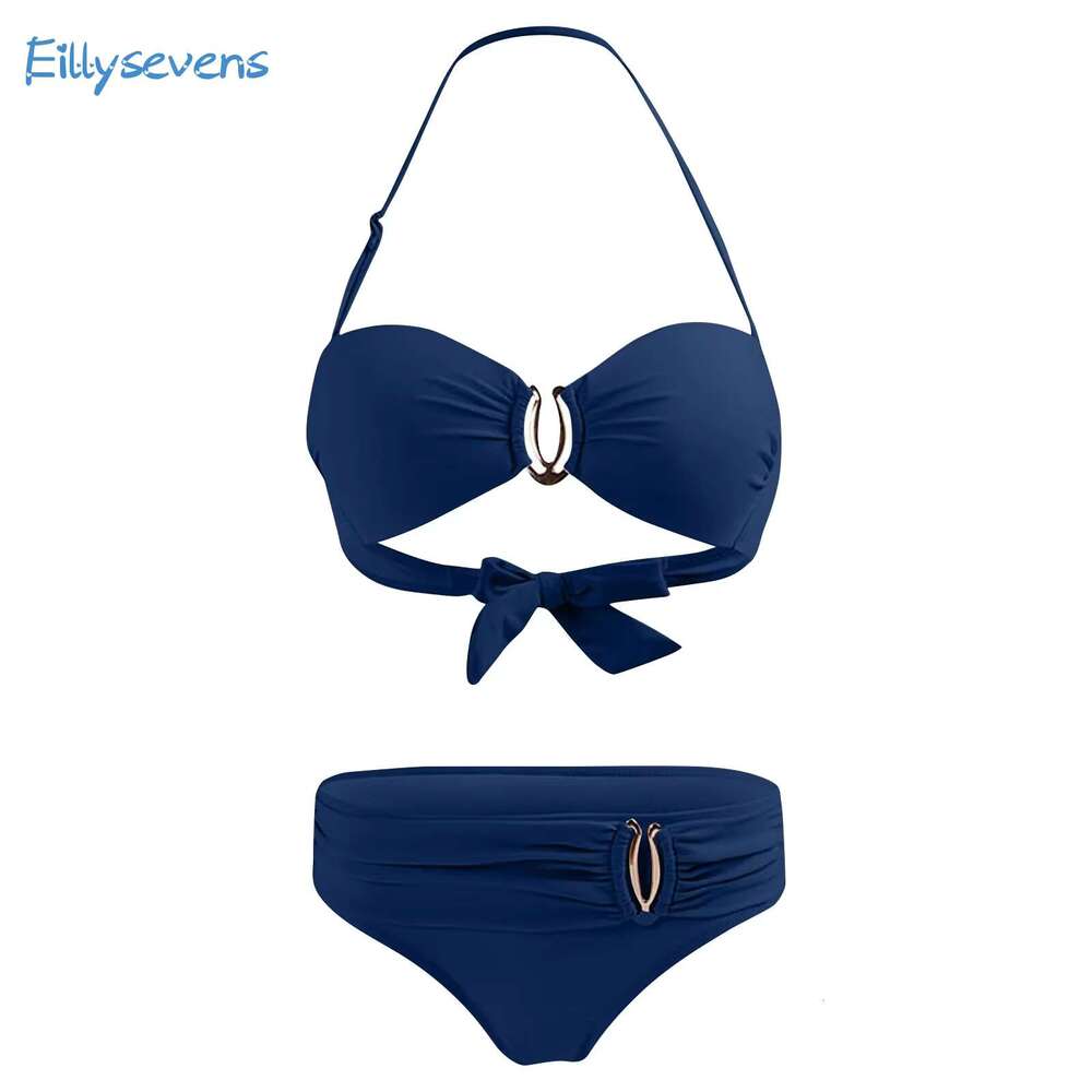 Fashion Women'S Split Swimsuit Sexy Neck Strap Backless Bandeau Tops Low Waist Briefs Set Adjustable Comfy Solid Beachwear