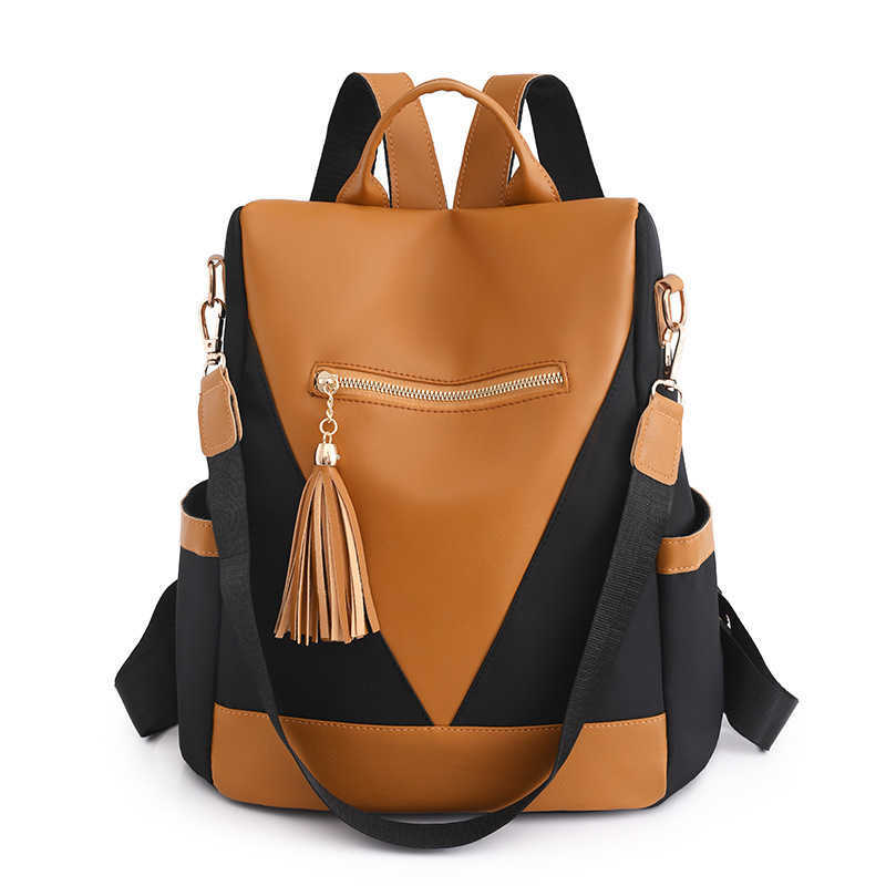 Womens Backpack Fashion Contrasting Color Outdoor Travel Backpack Oxford Cloth Dual Use Leisure Backpack Womens Bag