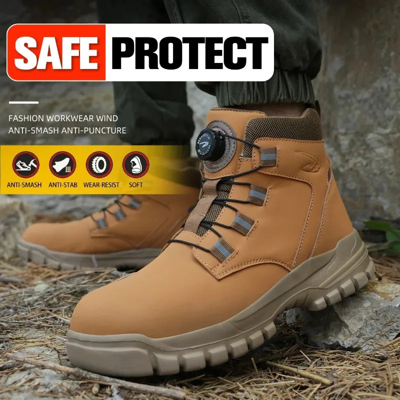 Fashion 2024 Waterproof Security Work Safety Boots Protective Leather Boots Anti-smash Anti-puncture Industrial Shoes 250208
