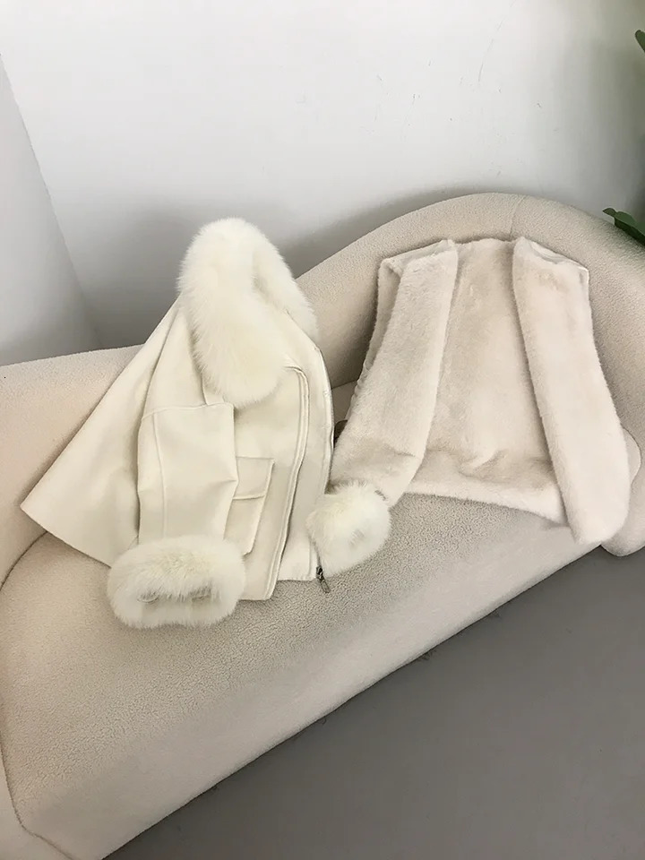 OFTBUY 2024 Real Fur Coat with thick liner Winter Jacket Women Natural Collar Cuffs Wool Cashmere Blends Pockets Outerwear 250109