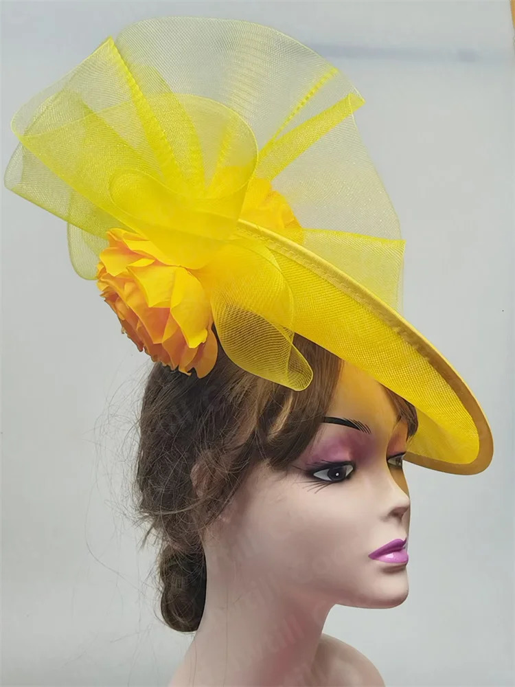 Women Wedding Ocn Fascinator Hat With Flower Headpiece Ladies Elegant Derby Chapeau Cap Veils Party Millinery Caps 250207