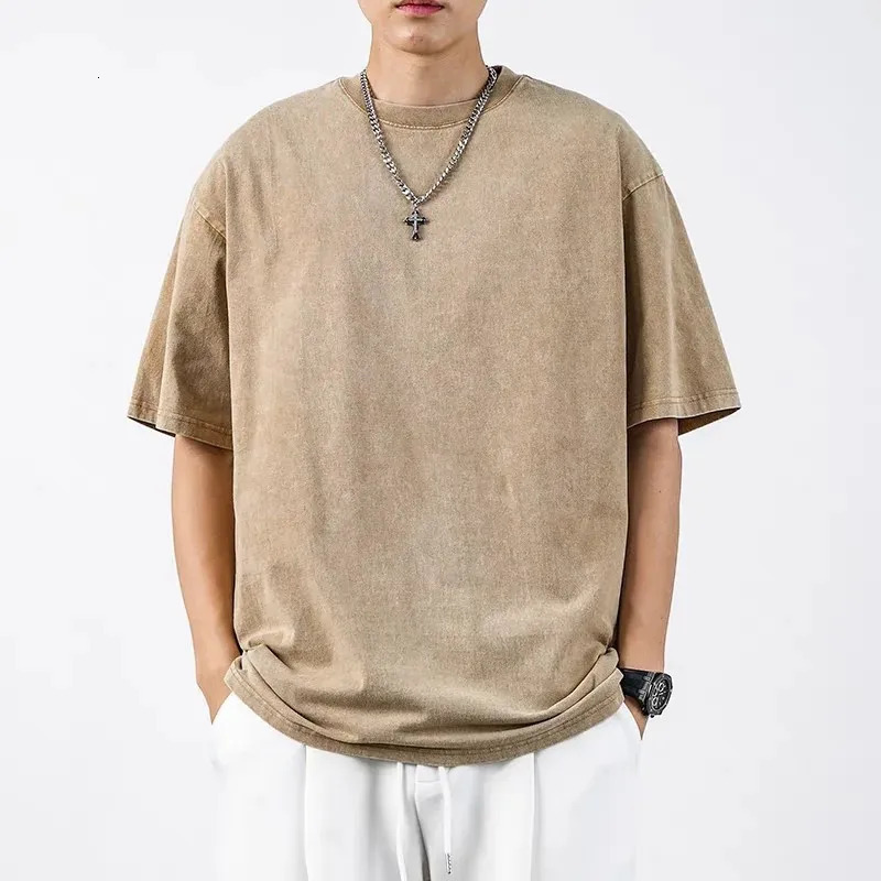 Laundry retro mens T-shirt street hip-hop retro punk T-shirt Harajuku casual cotton short sleeved pickled T-shirt top 250207