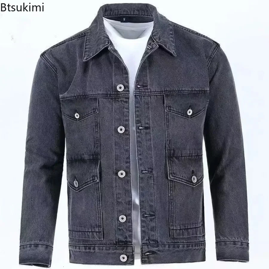 Mens Denim Cargo Jacket Loose Vintage Fashion Casual Cardigan Men Youth Handsome Washed Cowboy Coats Plus Size 250207