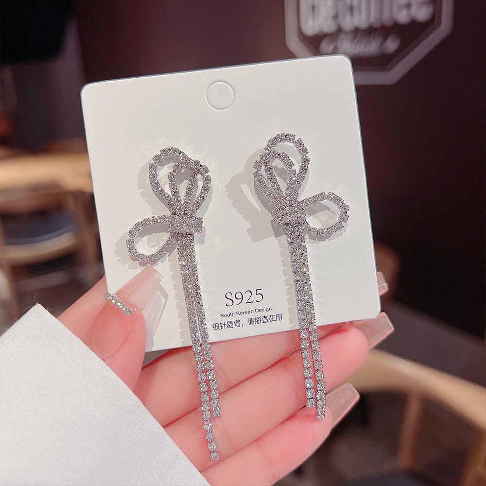 Women's Earrings 2PCS/LOT S925 Pearl Tassel Earrings Exaggerated Colored Rhinestone Personalized Earrings