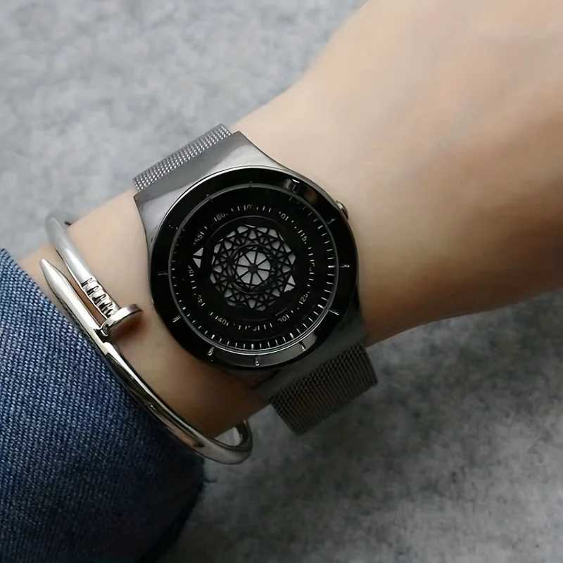 New Concept Pointless Black Technology Watch Mens and Womens Students Minimalist Fashion Trend Quartz Watch Z250207