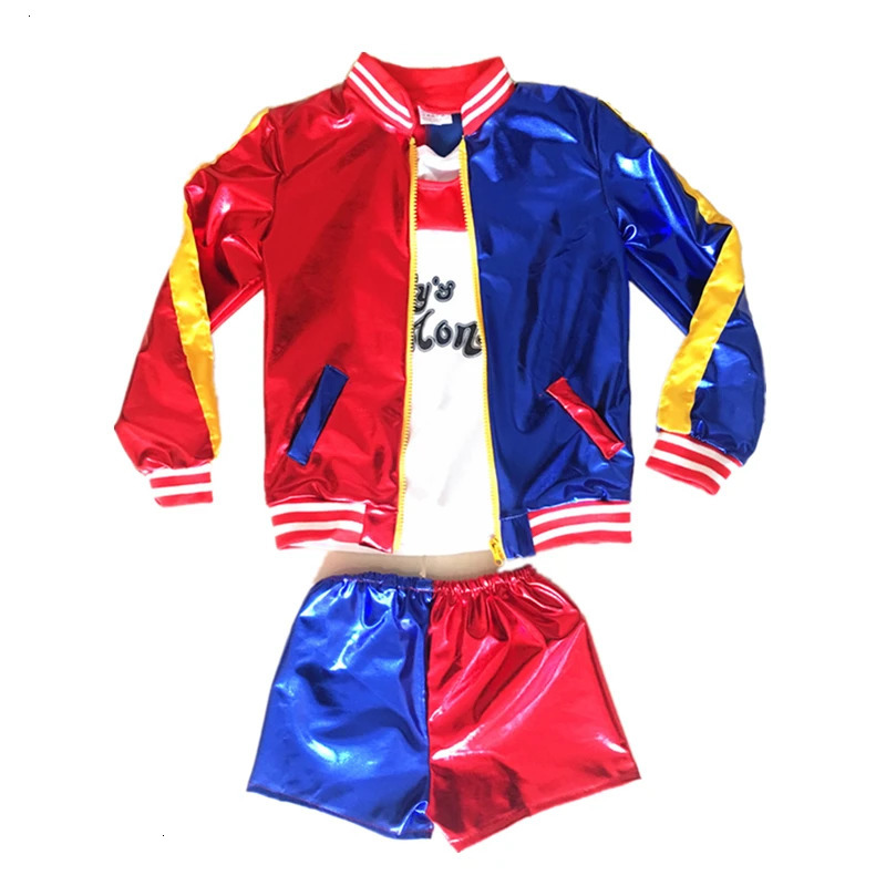 Carnival Kids Girls Suicide Harley Cosplay Costumes Squad Quinn Monster Jacket Pants Sets Inflatable Baseball Bat Suit 250207