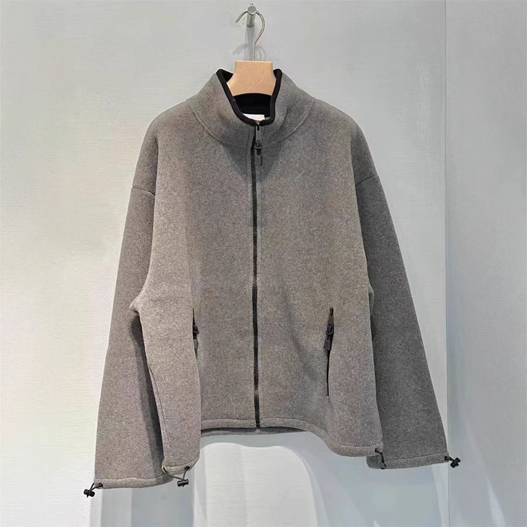 New Autumn Winter Fashions Jacket Logo Grey Polar Fleece Outerwear Simple Letter Embroidery Coat Women Lapel Loose Jackets