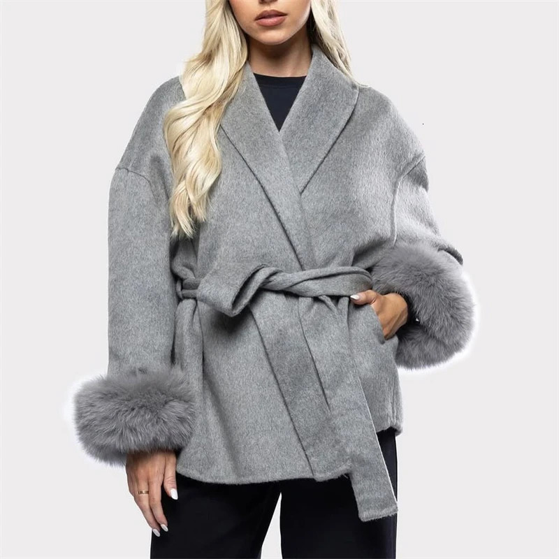 TARUXY Fur Woolen Coats Short Coat Office Lady Elegant Doublesided Wool Overcoat 2025 Cardigan Jackets Loose 250109