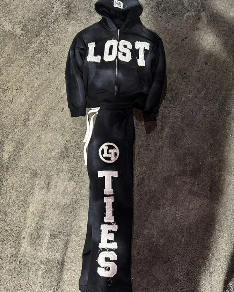 Harajuku fashion Streetwear Men clothing Y2k Alphabet patchwork y set Goth trend retro couple loose tracksuit hoodie 250108