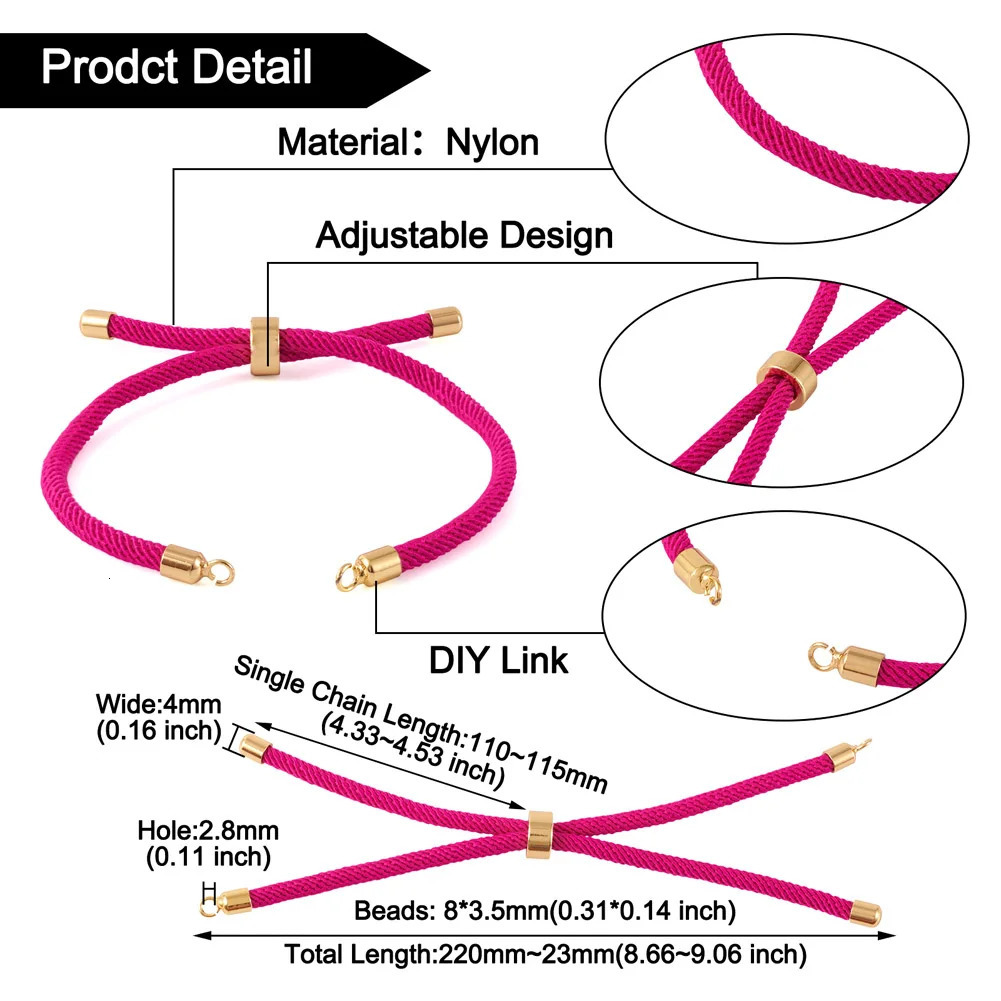 10Pcs Adjustable Nylon Braided Twisted Cords Slider Friendship Bracelets with Brass Cord End for Jewelry Making DIY Findings 250221