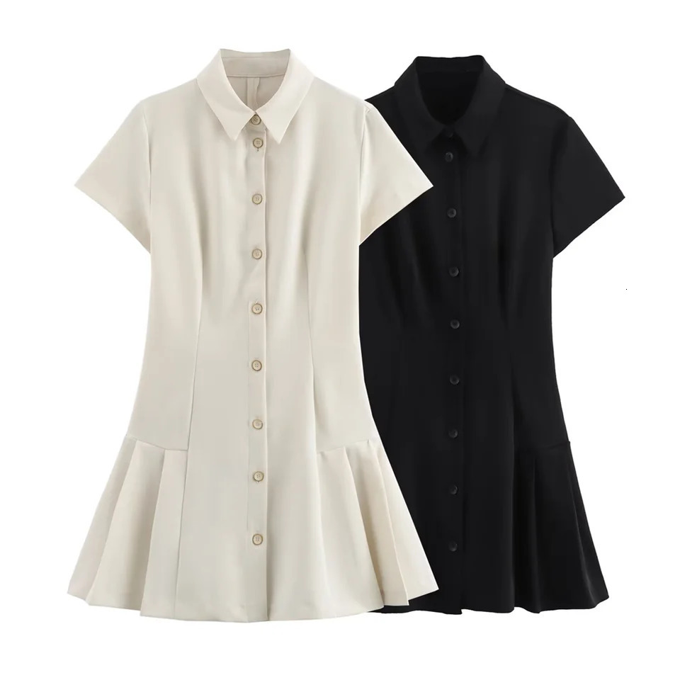 PB ZA 2024 Spring Womens Fashion and Elegance Slim Fit Waist versatile Shirt style Short Dress 250208