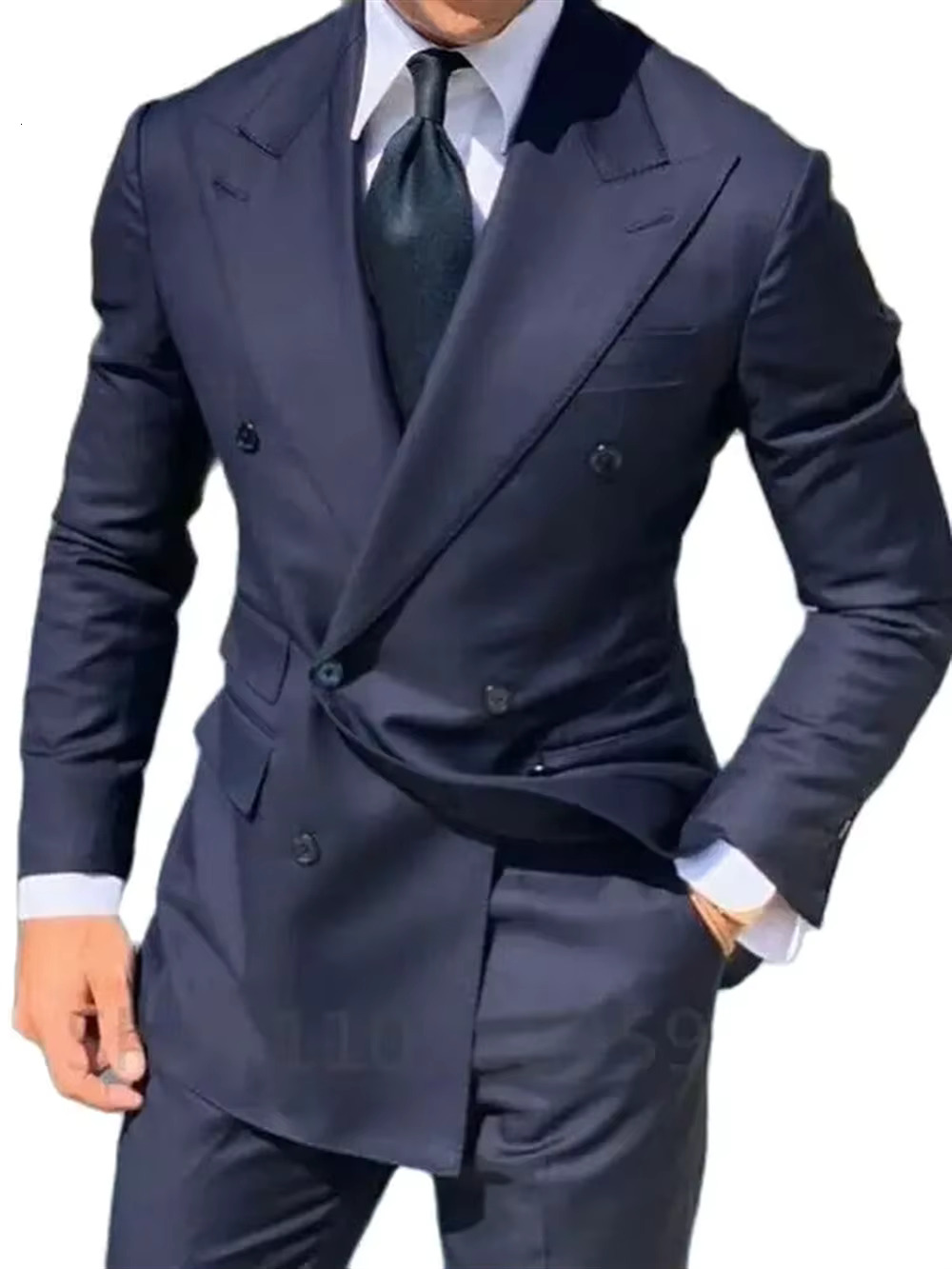 1 Piece Navy Blue Double Breasted Jacket Only Costume Homme Men Suits Tuxedo Groom Wedding Slim Fit Terno Mascuo Blazer
