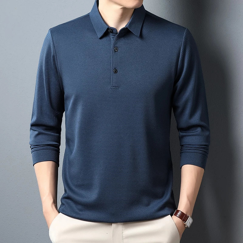 Mens Business Casual Polo Long Sleeve T-shirt Summer Comfortable Top 250207