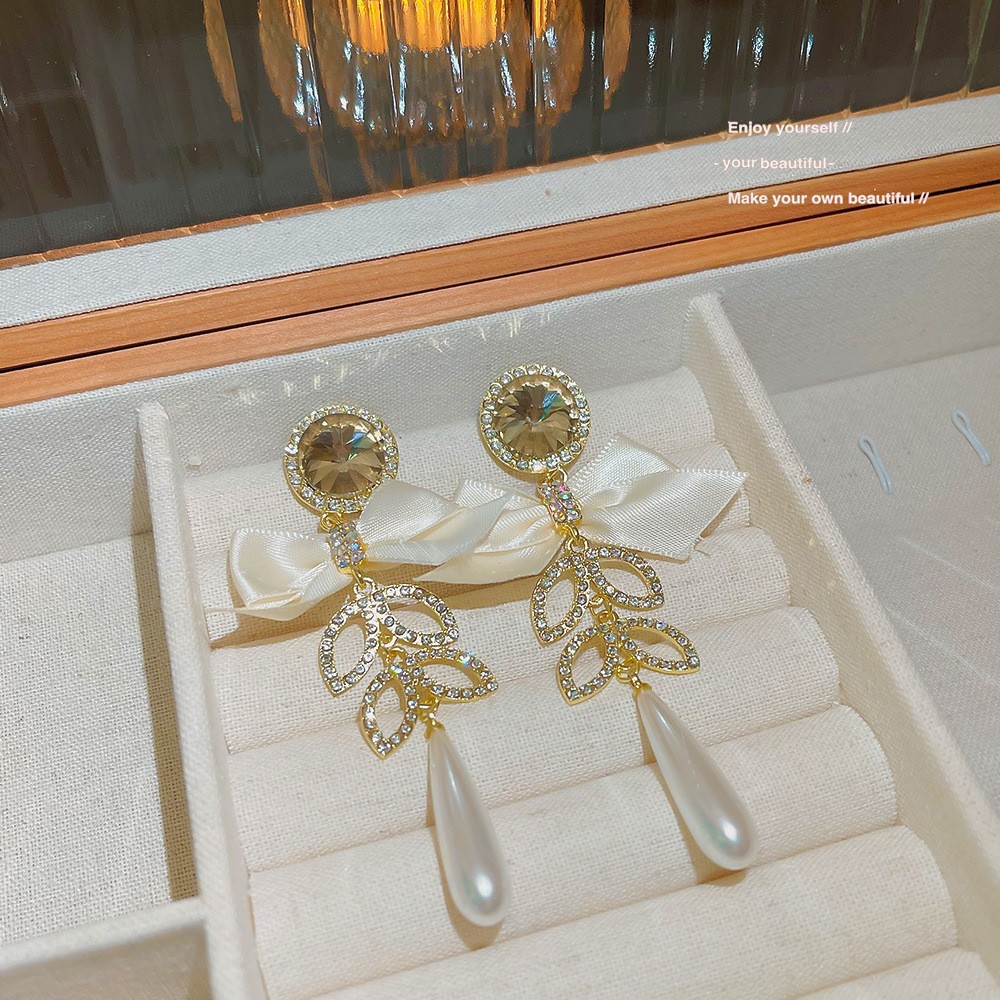 Women's Earrings 2PCS/LOT S925 Pearl Tassel Earrings Exaggerated Colored Rhinestone Personalized Earrings