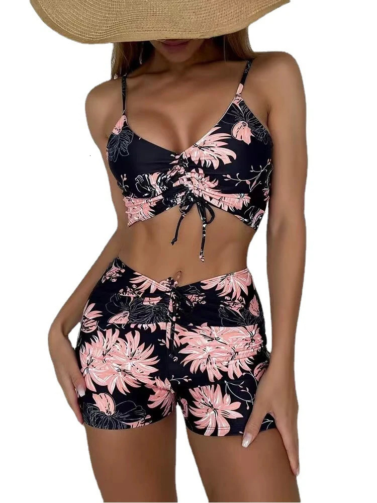 High Waist Bikini Swimsuit Women 2023 Push Up Floral Print boxers Swimwear Swim Trunks Bathing Suit 250208Z